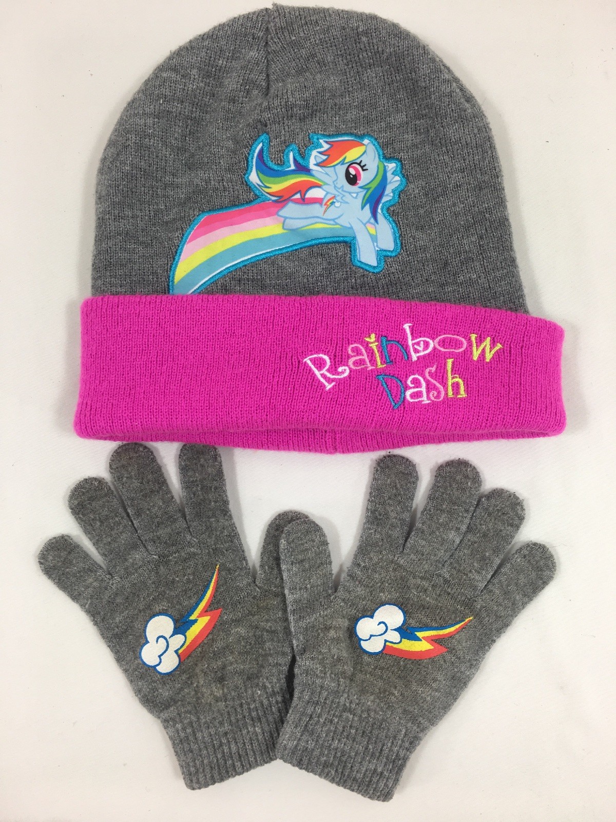 Cappello Dash Arcobaleno Guanti Ragazze 6 7 My Little Pony Scully Cap Set Rosa Grigio Invernale