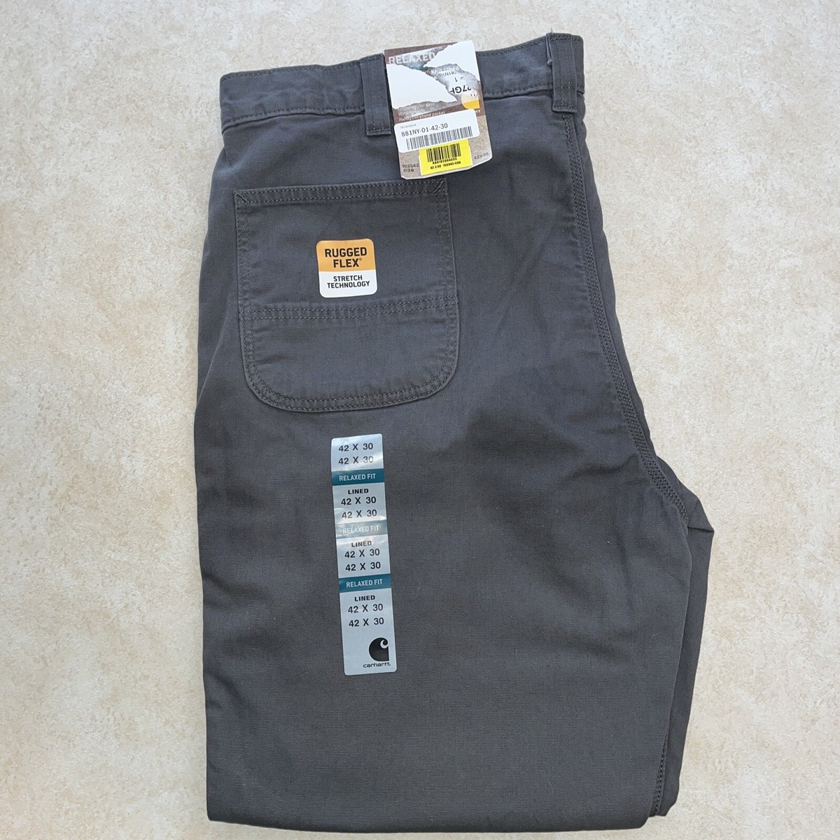 Carhartt 42 X 30 Rugged Flex Relaxed Fit Rigby Pants Knit Lined Gray 103342