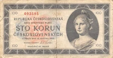 Czechoslovakia 100  Korun  16.5.1945  P 67a  Series A39 Circulated Banknote MPCH