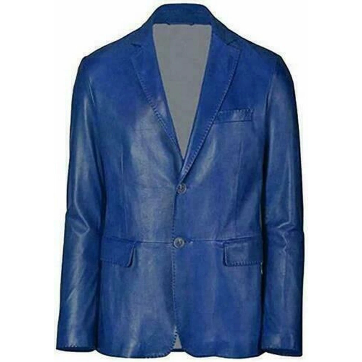 New Leather Blazer Men Blue Pure Lambskin Leather Coat Custom Made Coat Blazer