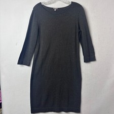 J Jill dress sz S Gray Knit Sweater 3/4 Sleeve Silk Cotton speckled tweed
