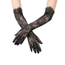 1 Pair Lace Gloves Black Long Elbow Length Sheer Mesh Elegant Finger Opera