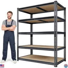72" Heavy-Duty Metal Storage Shelves - 5-Tier Rack, 2000LBS Capacity, Black
