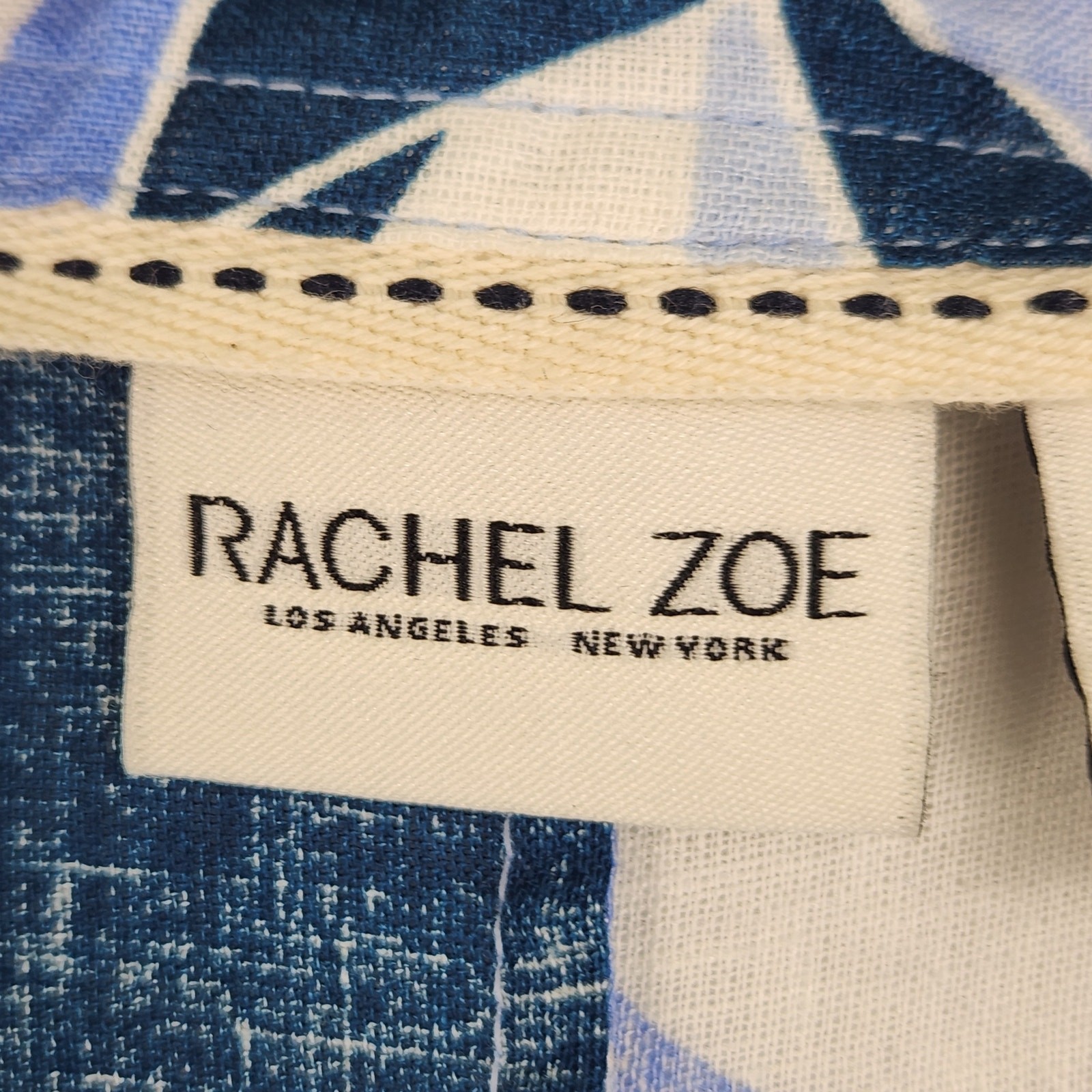 Rachel Zoe Maxi Blue Breezy Retro Vibes Linen Blend Dress Size L EUC
