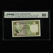 1928 Iceland Landsbanki Islands 5 Kronur Pick#32b PMG 66 EPQ Gem UNC