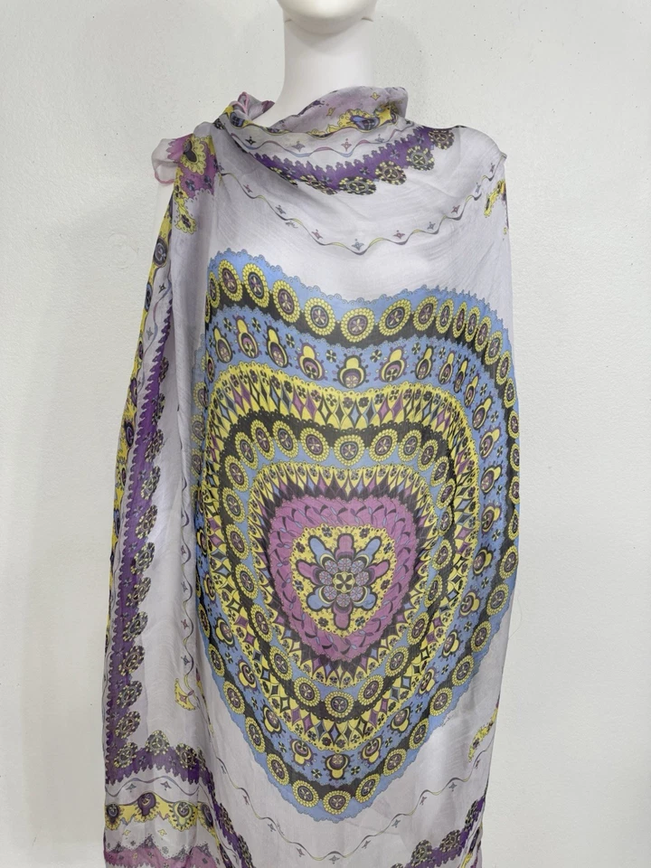 Emilio Pucci Blue Pink Multi Silk Chiffon Shawl Scarf 54” x 54” - Image 2 of 4