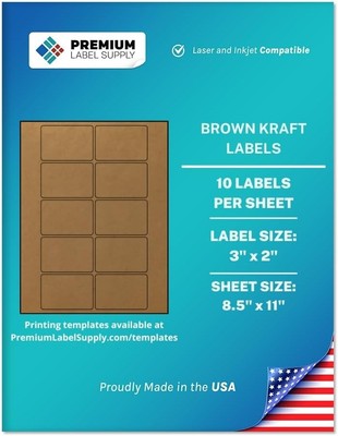 Premium Label Supply Brown Kraft Sticker Labels   3'' 250 Labels, 