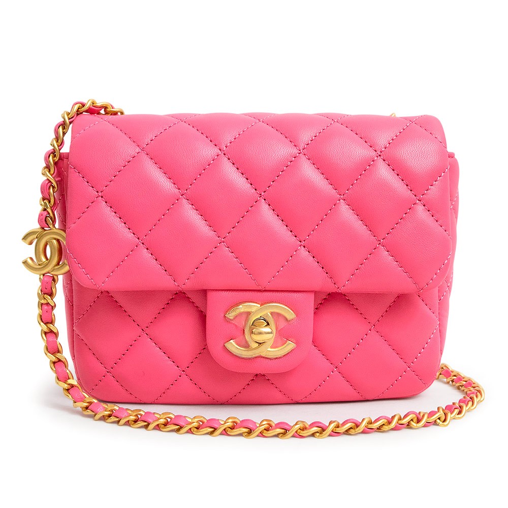 CHANEL CC Logo Mini Flap Shoulder Bag in Lambskin with Chain Strap AS3490