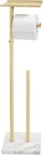 Brushed Gold Toilet Paper Stand Holder with Shelf, Marble Design Base Standing