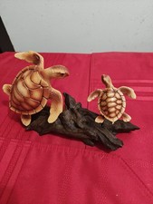 Ebros Under The Sea Mother & Baby Sea Turtle Statue 10"L Faux Wood Resin w/box