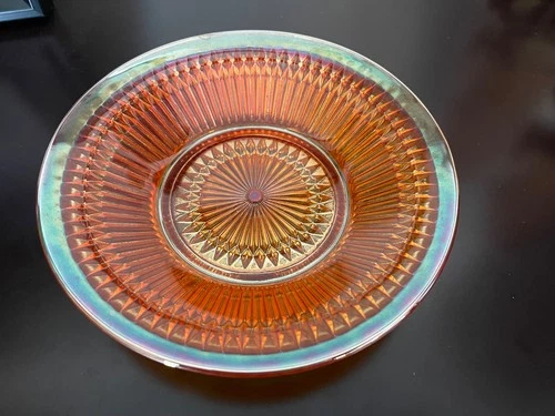 Vintage Jeanette Marigold Carnival Iridescent  Glass Bowl 7 1/2”