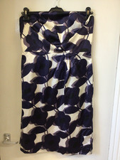 Laura Ashley cream/blue floral silk blend bandeau/strappy dress UK size 14 BNWT