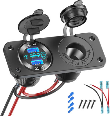 12V USB Outlet Marine Switch Panel 12 Volt Plug, PD3.0 & Dual Quick Charge 3.0 U