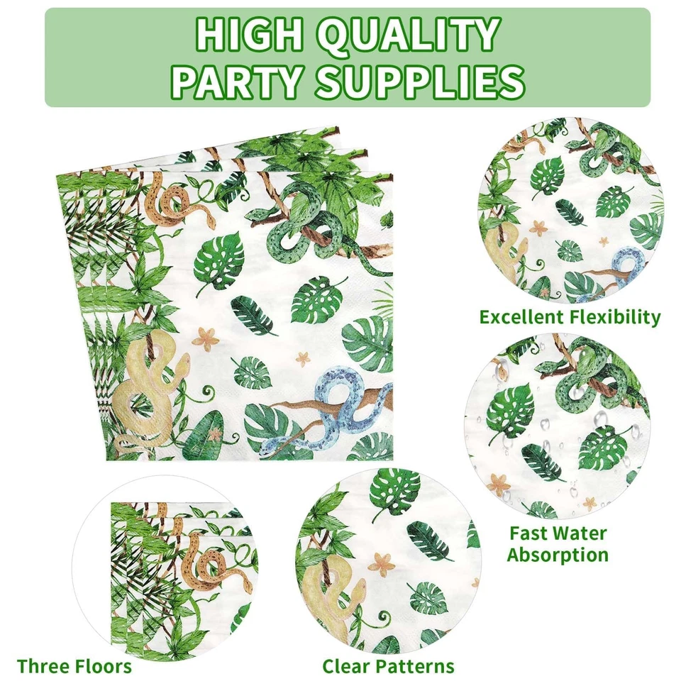 96 Pcs Snake Birthday Party Supplies Reptile Jungle Swamp Snake Plates and Na... - Image 3 of 4