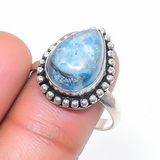 Larimar Pear Shape Gemstone Ring Handmade Anniversary Gift Jewelry 8.75" RP 4657