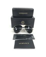 Versace Sunglasses MOD.2150-Q 1341/87 Gold White Leather Aviators w/ Grey Lenses