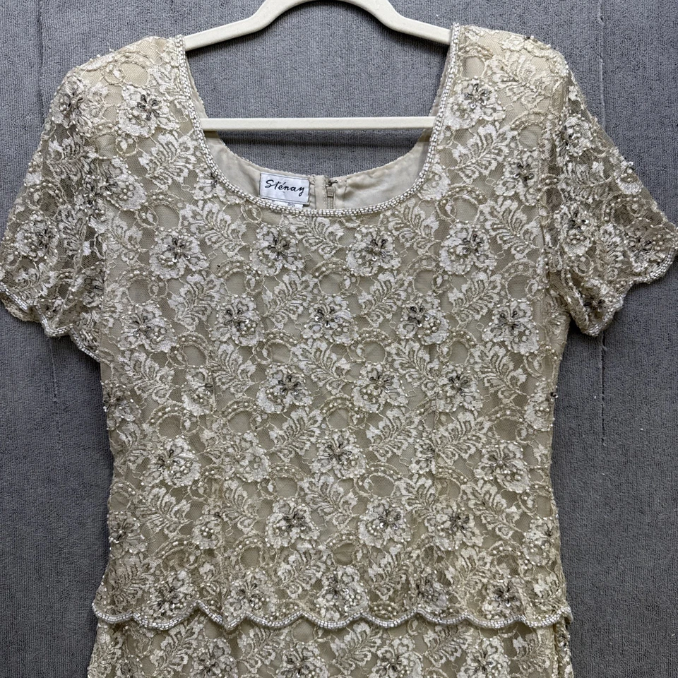 Vtg Stenay Ivory Beaded Sequin Formal Gown Dress 12 Cocktail Evening Maxi - Image 3 of 4