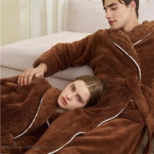 Autumn Winter Double-Sided Coral Fleece Men Long Robe Couple Kimono Bathrobe Gow