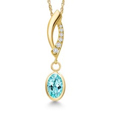 14K Yellow Gold Blue Apatite and Lab Grown Diamond Pendant Necklace for Women |