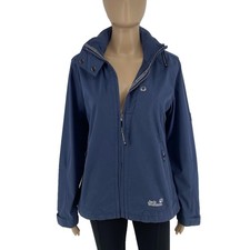 Jack Wolfskin Women Navy Blue Cotton Blend Hooded Jacket Coat Size M