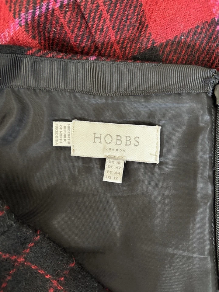 Hobbs Skirt Women Size 16 Red Black Check Wool by Moon Knee Length Pencil Tweed - Image 3 of 4