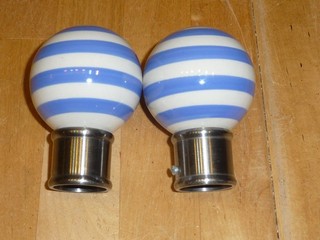 2 x Bastone per Tende Terminale 28 mm Ceramica Metallo Blu Bianco Sfera