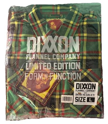 Dixxon Bob Marley Limited Edition Flannel Plaid Button-Up Shirt Green Red L