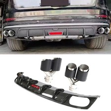 Per Audi Q8 SQ8 2019-22 Labbro diffusore paraurti posteriore LED vero carbonio con punte di scarico