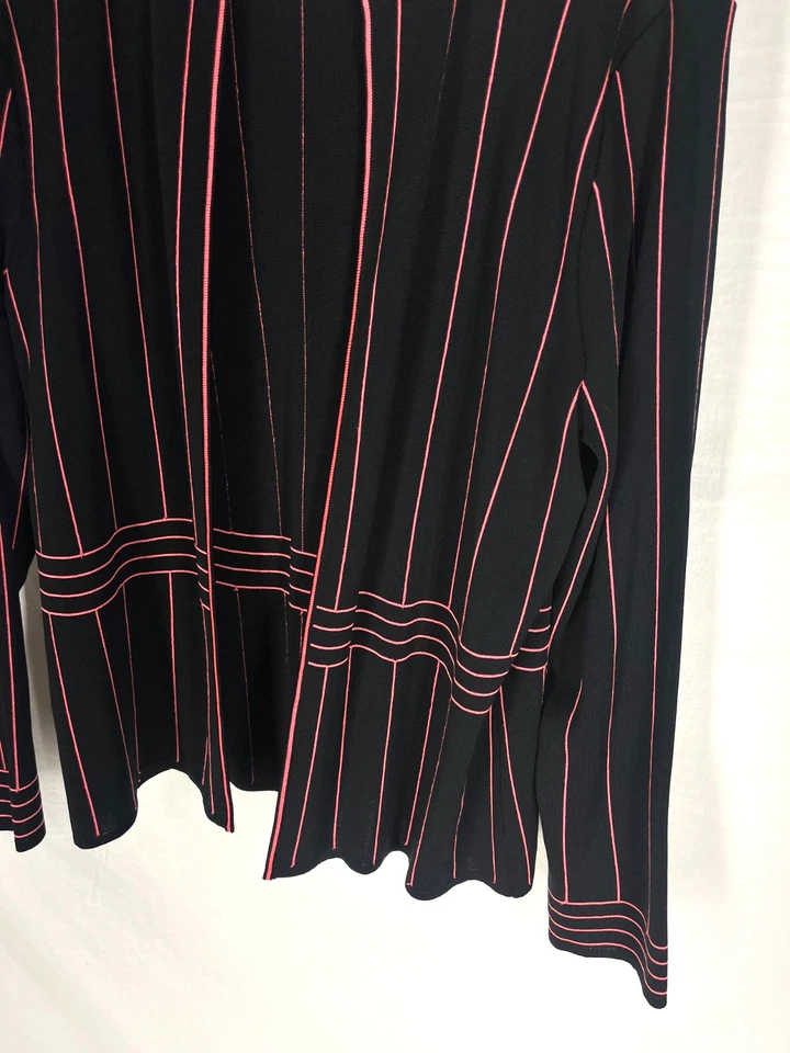 Ming Wang Medium Black Pink Open Front Cardigan Jacket Knit Womens - Image 2 of 4