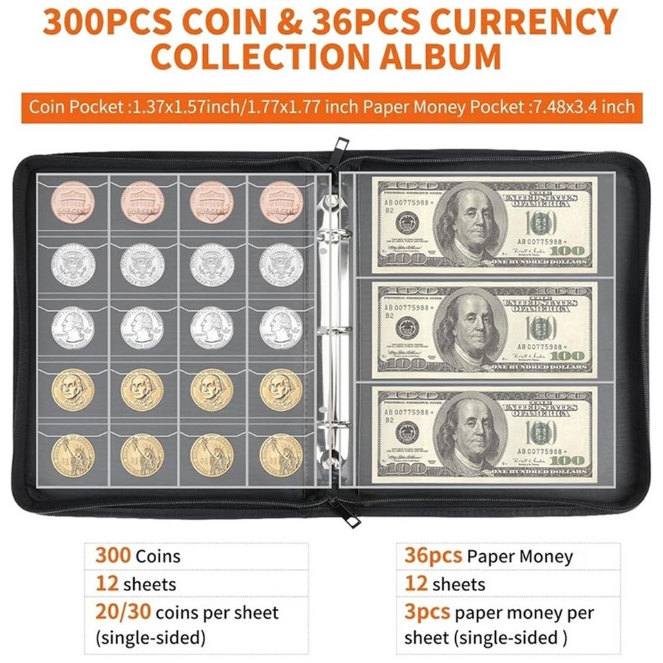 396 Pockets Coin Collection Book Album Holder Fireproof Coin & Money ...