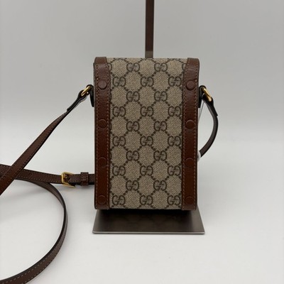 【used】GUCCI ミニポーチ Gucci Horsebit 1955 mini bag in beige and dark brown GG Supreme
