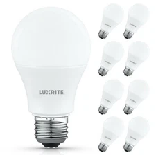 8x Luxrite A19 LED Bulb 100W Equivalent 5000K Enclosed Fixture Rated 1600lm E26