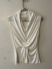 H By Halston Women's Small Sleeveless Draped Front Tunic White