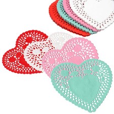 8-Inch Heart-Shaped Paper Doilies - 100 Pack in Red, Pink, White, Blue