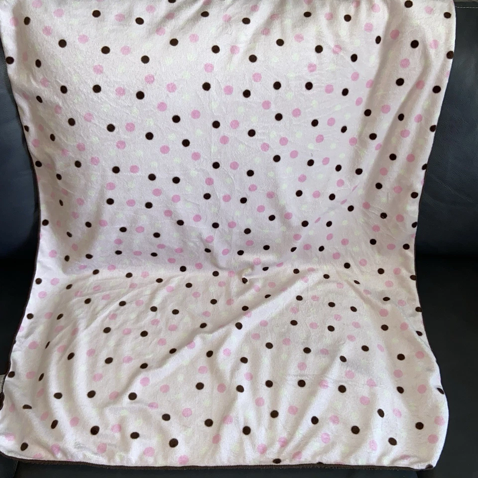 Koala Baby pink baby blanket polka dots 2 ply soft brown sherpa Babies R Us 2010 - Image 3 of 4