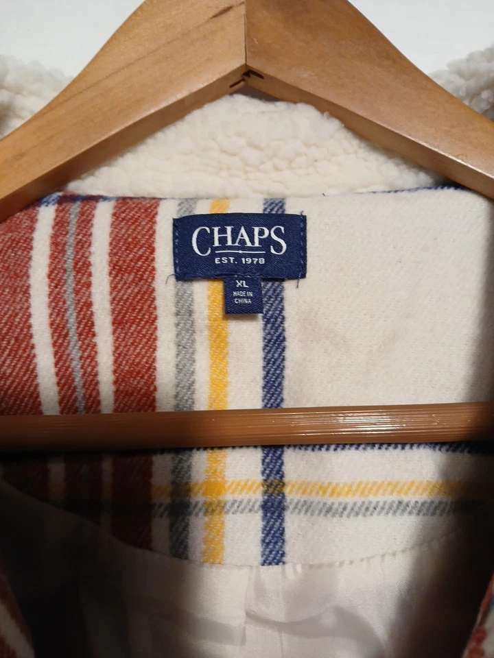 Chaqueta a Cuadros Chaps Roja Blanca Detalle de Flecos Talla 48 XLarge Cottage Vaquera Foto 3 de 4