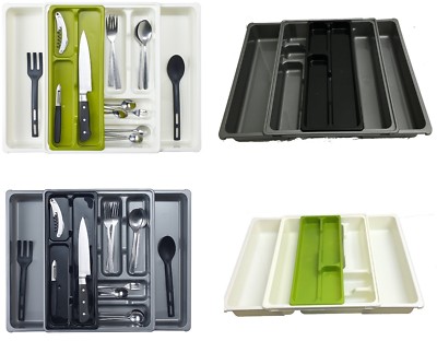Erweiterbar 9 Fächer Verstellbar Kunststoff Besteck Halter Tablett Schublade Organizer