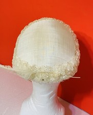 Vintage Pillbox White Hat with Feather