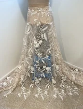 WHITE  NUDE  Embroidery Lace Fabric 50” Width Sold By The Yard