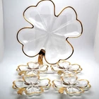 Vintage Jeannette 4 Leaf Clover Clear Glass Serving Dish/ Gold Edge 5 Pcs SET