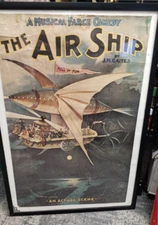 Original 1898 Rare The Air Ship Musical Comedy JM Gates Poster Lithograph antiqu