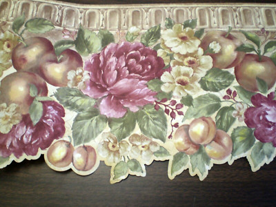 Laser Cut Flowers & Apples on Stone Wall in Dark Colors by Fine Decor B.0669