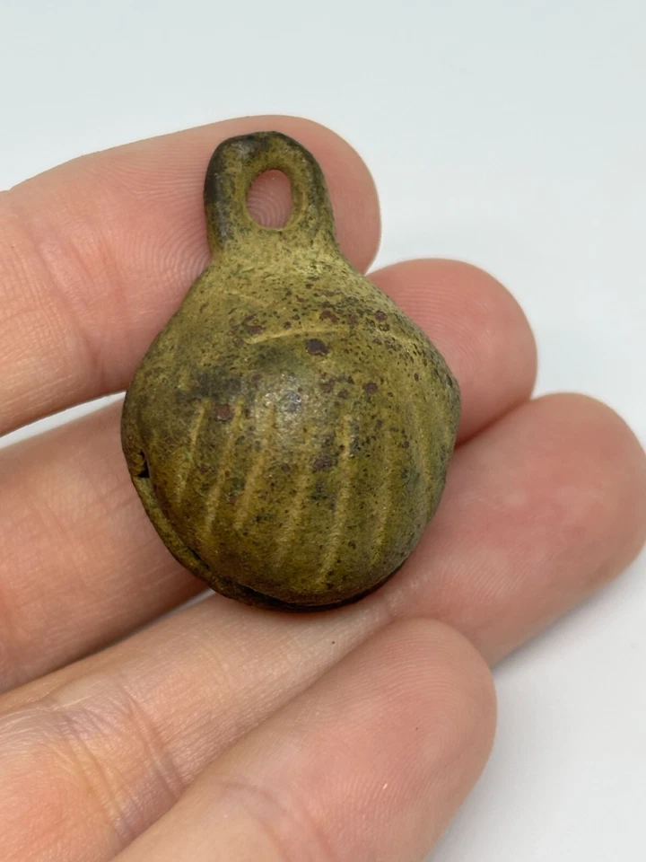 Smal Antique Medieval Viking Era Crotal Ball Bronze Bell Pendant Charm Primitive - Image 3 of 4