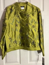 Marc Singer Softwear Petite M Lime Green Button Front Lined Jacket Nwt Free Ship