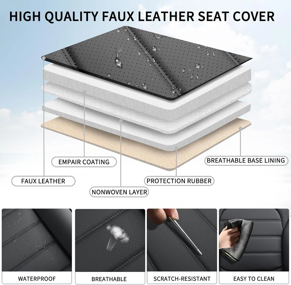 Leather Car Seat Covers 2/5-Passenger For Chevrolet Silverado Front/Rear Cushion - Изображение 3 из 4