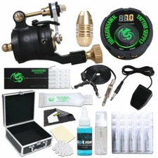 TOP Level Complete Tattoo Machine Gun Set Kit Rotary Pen Power Supply Needles