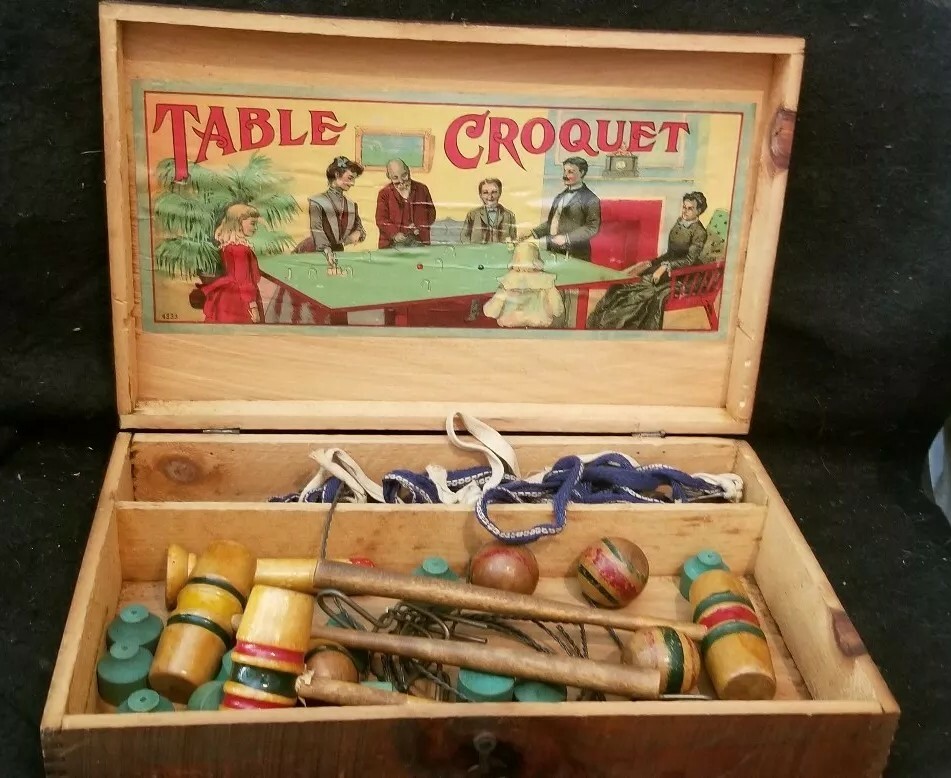 ANTIQUE VICTORIAN wooden TABLE TOP CROQUET SET game clean ANTIQUE VICTORIAN wooden TABLE TOP CROQUET SET game clean