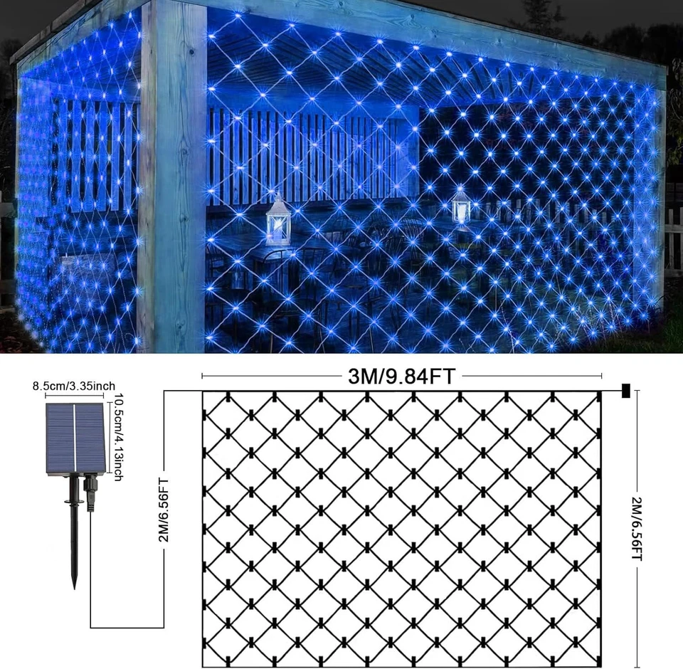Solar Net Mesh String Lights Outdoor Waterproof 9.8ft x 6.6ft 200LEDs Xmas Decor - Image 2 of 4