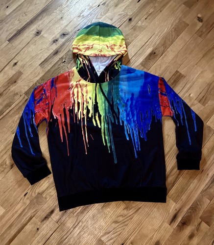Rainbow Drip Paint Hoodie Sweater Black 