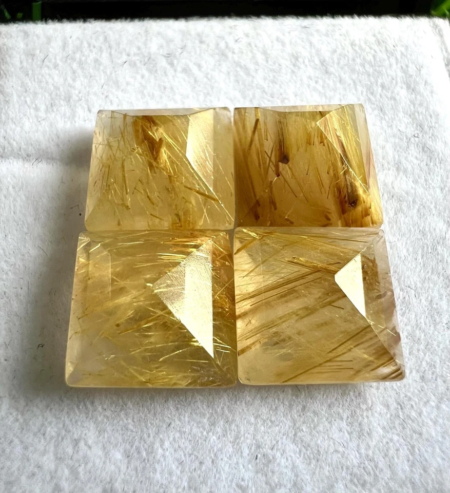 Natural Golden Rutilated Quartz 10MM Square Cut 5Pcs Loose Gemstone Lot. - Image 4 of 4